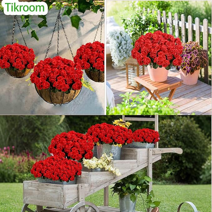 Tikroom 3 Pcs Artificial Geranium Flowers for Outdoors Fake Silk Faux Geranium Plant UV Resistant Fake Flowers for Outdoor Planters Garden Windowsill Balcony Courtyard Yard Porch Home Decor
