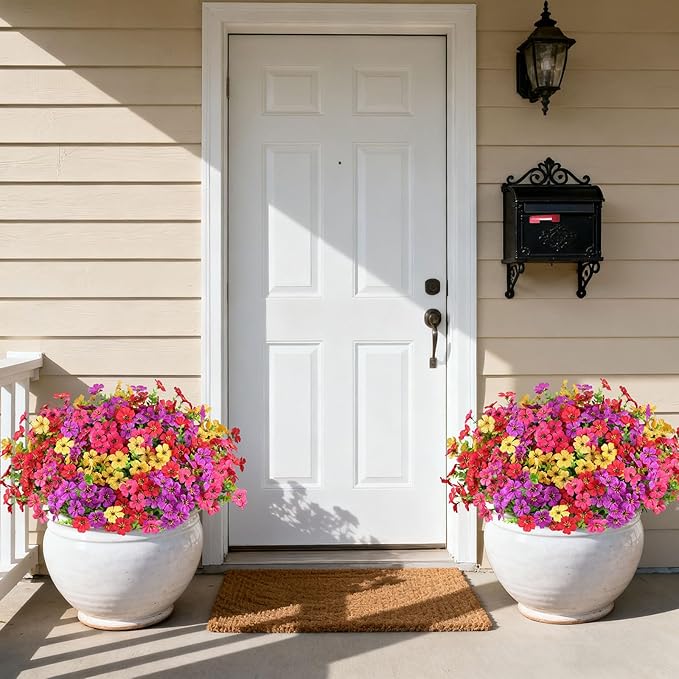 16 Bundles Artificial Flowers for Outdoors, Realistic Fake Silk Flowers for Outside, UV Resistant Faux Plants for Outdoor Planters - Spring Summer Porch Decor (4 Colors)