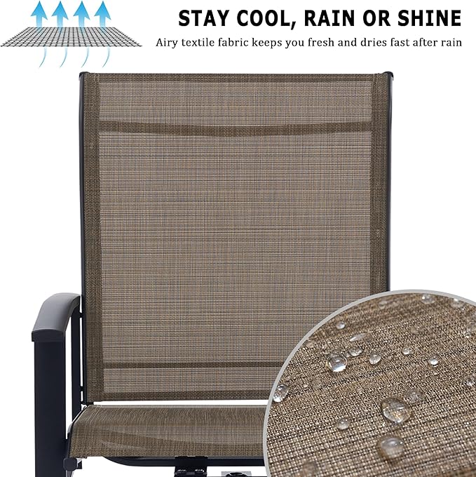 Outdoor Swivel Dining Chair Set of 2, All Weather Patio Dining Chair with Textilene High Back and Metal Frame for Backyard, Lawn Garde and Deck, Mocha