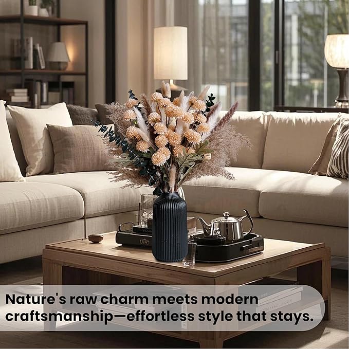 RoseTalk Simulation Flower Decor Luxury Faux Flower Arrangements – Realistic Artificial Flowers with Beige & White Peonies, Dried Pampas Grass, Bunny Tails & Eucalyptus