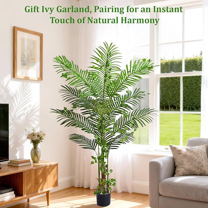 5.2 FT Artificial Plants Indoor, Tall Plant Palm Tree with Weighted Planter, Tropical Fake Tree with Realistic Leaves & Trunks for Home Office Living Room Bedroom Indoor Outdoor Decor