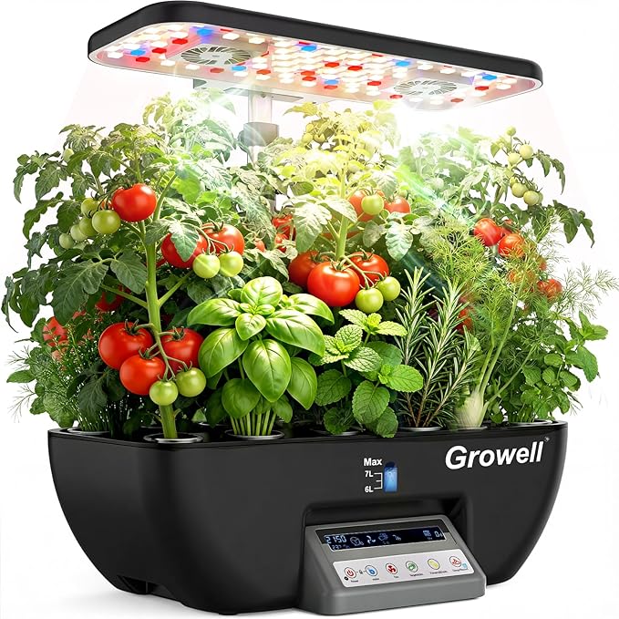 Hydroponics Growing System Kit, 17 Pods Indoor Herb Garden with Grow Light, Smart Water & Air Circulation with 2 Fans, Auto Timer, 10L Water Tank, Perfect Indoor Gardening System Gifts (Black)