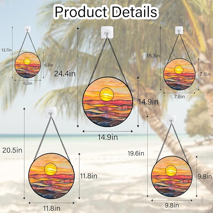 HWRHTR Stained Glass Window Hanging, Orange Sunrise Suncatcher Diamond Glass Panel Hangings Scenery Sun Catchers Decor for Birthday for Women, Men, Wife, Aunt, and Mom 6.3x6.3 in