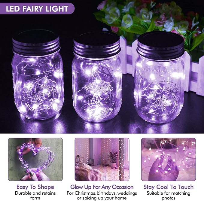 Bexdir 12 Pack Fairy Lights Battery Operated String Lights，7FT 20LED Waterproof Silver Wire Christmas Lights Outdoor,Firefly Mini Lights for Bedroom Party Birthday Wedding Home Decor