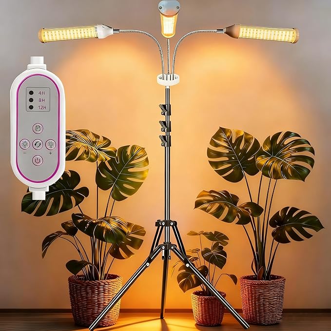 Secefeao Grow Lights for Indoor Plants Full Spectrum, LED Plant Light with Stand, Adjustable Height, 4/8/12H Timer, 10 Dimmable Levels & 3 Lighting Modes (270 LEDs Stand)
