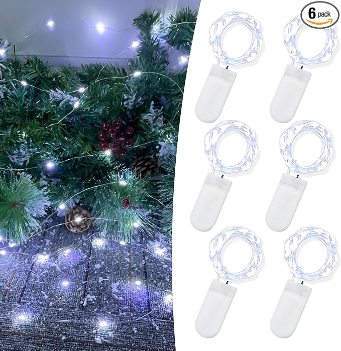 6 Pack 7FT 20 LED Fairy Lights,Battery Powered, String Lights for Party, Wedding, and Christmas Decoration (6Pack 7Ft, Cool White)