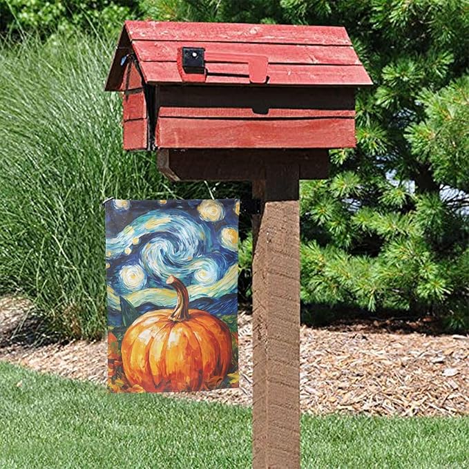 Pumpkin Thanksgiving Day Garden Flag 12x18 Inch Double Sided All-Weather Polyester Outdoor Flag For Patio Lawn Yard And Garden Welcome Decor