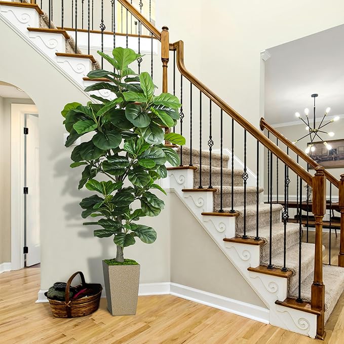 KOPWVA Artificial Fiddle Leaf Fig Tree 6ft, 6 Feet Large Tall Fake Plants Indoor with Modern Style Planter, Artificial Silk Tree for Home Office Living Room Decor Indoor, Lifelike & Lush (Champagne)