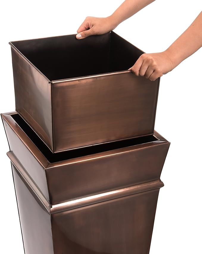 H Potter Tall Copper Planter 33 Inch Indoor Outdoor – Antique Copper Stainless Steel Floor Planter with Insert & Drainage – Large Entryway Patio Porch Flower Pot