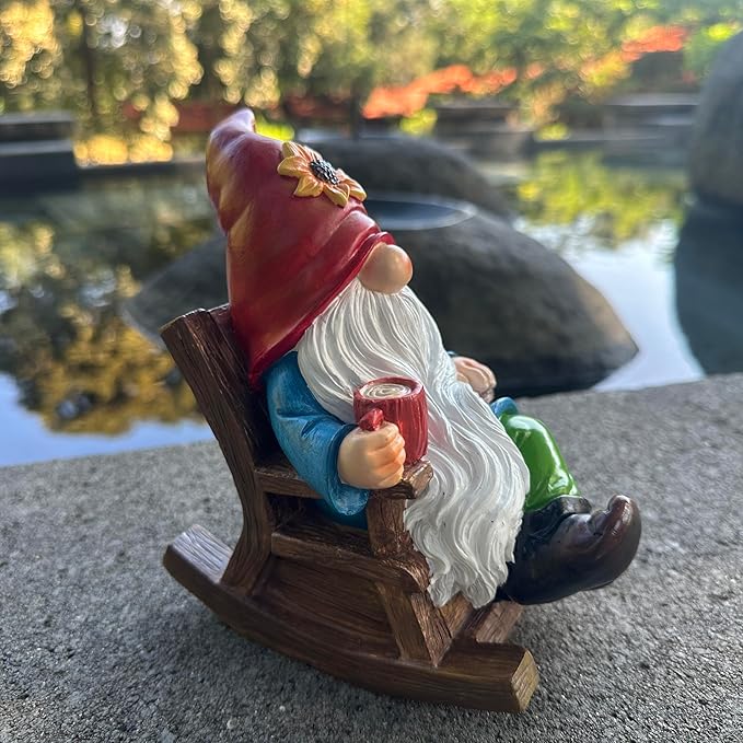 Drinking Coffee Faceless Garden Gnome Statue Decoration - 7.2" Figurine Ornament for Indoor Outdoor Home Patio Yard Lawn-Lucky Gnome Unique Gifts - Best Garden Gifts for Day