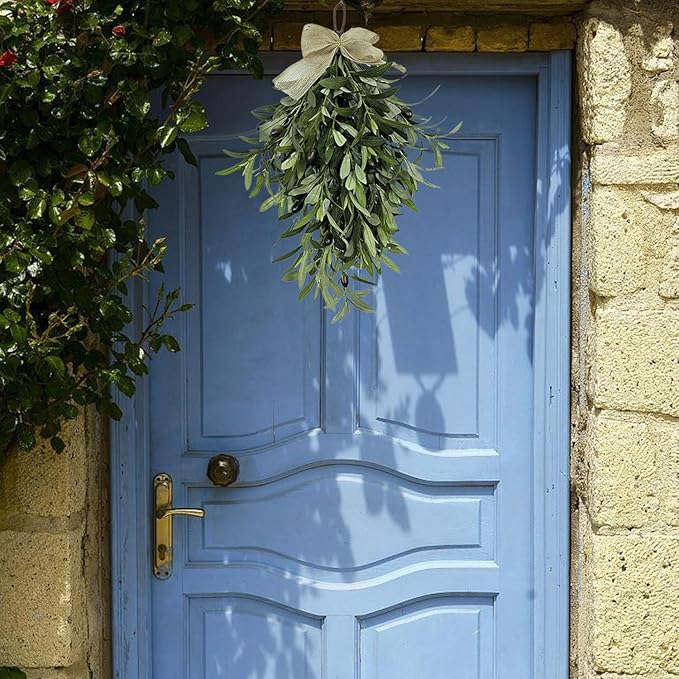 24 Inch Artificial Teardrop Swag Olive Wreath Pendant, Front Door Wedding Arch Window Wall Decoration, Wall Mounted Green Swag Wreath Home Porch Farmhouse Holiday Decoration(2pcs)