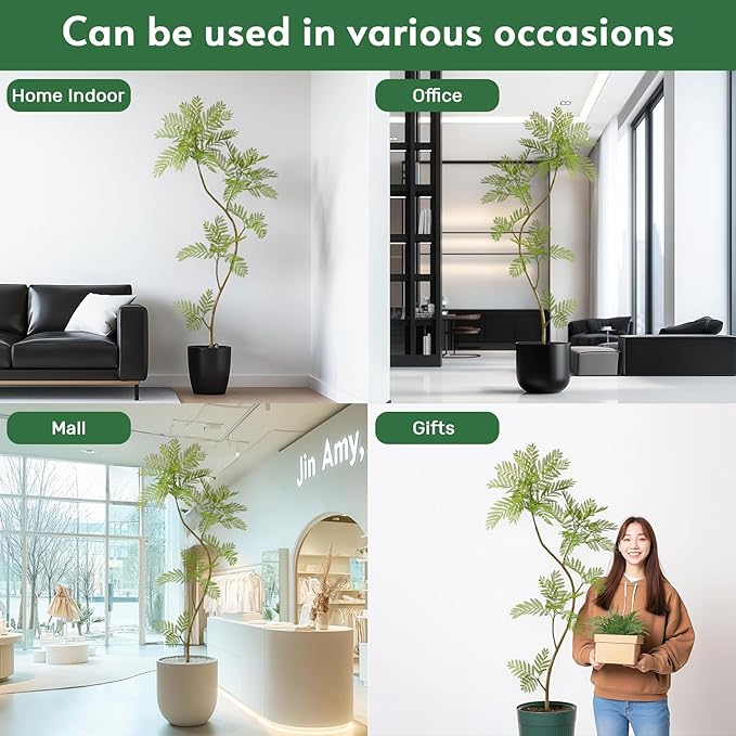 Bailikang 6.6FT Artificial Tree Fake Jacaranda Tree,Faux Tall Tree Lifelike Green Leaves Large Plants Indoor Fake Trees for Home Decor