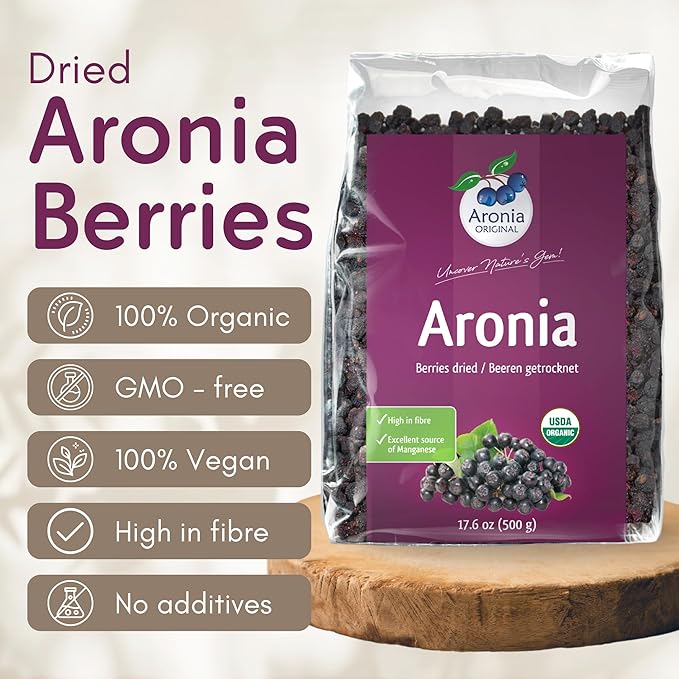 Aronia ORIGINAL Organic Dried Aronia Berries 17.6 oz (6-Pack) | Gently Dried Immediately After Harvest | No Added Sugar, No Sulfites, No Additives | Vegan, Non-GMO Aronia Berry (Black Chokeberry)