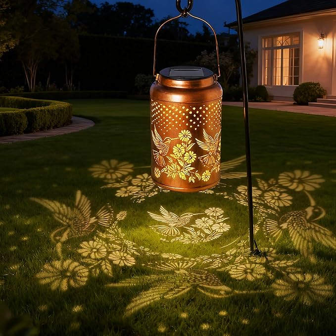 2 Pack Hummingbird Solar Lanterns Outdoor Waterproof Hanging Solar Lights, Garden Decor Christmas Gifts for Women Mom Grandma Metal Garden Decorative Lights for Yard, Backyard, Patio, Porch