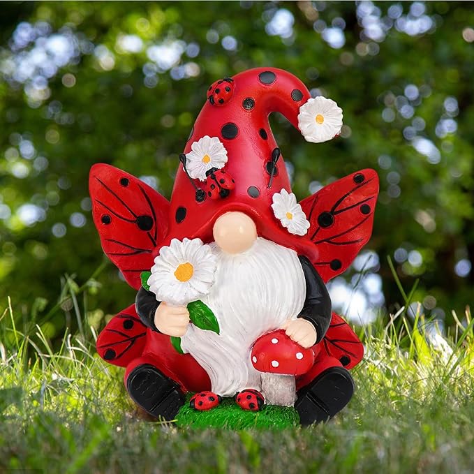 Ladybug Gnomes Spring Decorations - Resin Ladybug Figurines Spring Summer Garden Gnomes Decorations - Gnomes Gifts for Women