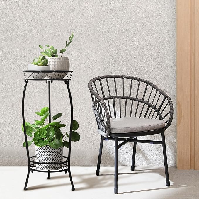 Cometofit Plant Stand Indoor Outdoor 2 Tier 27" Tall Metal Potted Holder Rack Flower Pot Stand Heavy Duty Plant Shelf Rustproof Iron Multiple Plant Round Supports Rack for Planter Corner Garden