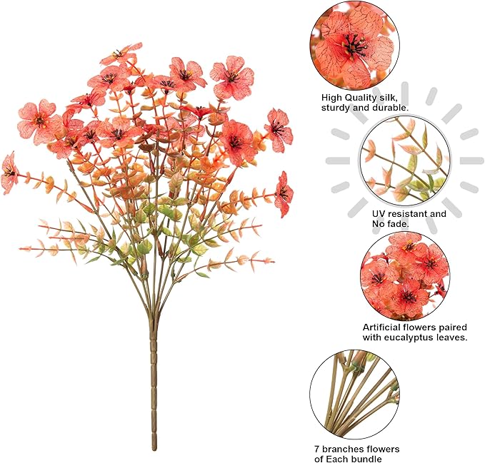 florisso Artificial Fall Flowers Fake Mums for Outdoor Autumn Decoration, 12 Bundles Faux Silk Orange Yellow Mums Daisy Look Real UV Resistant for Outside Home Porch Patio Planter