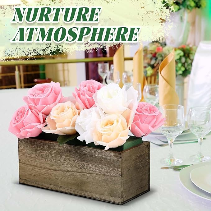 Havawish 10 Sets 10 x 4 x 4 in Wood Rectangular Planter Boxes Bulk Wood Flower Box Centerpiece Vases with Floral Foam Blocks Rustic Flower Pot Indoor Window for Wedding Arrangement