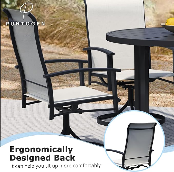 Outdoor Swivel Dining Chair Set of 6, All Weather Patio Dining Chair with Textilene High Back and Metal Frame for Backyard, Lawn Garde and Deck, Oyster Beige