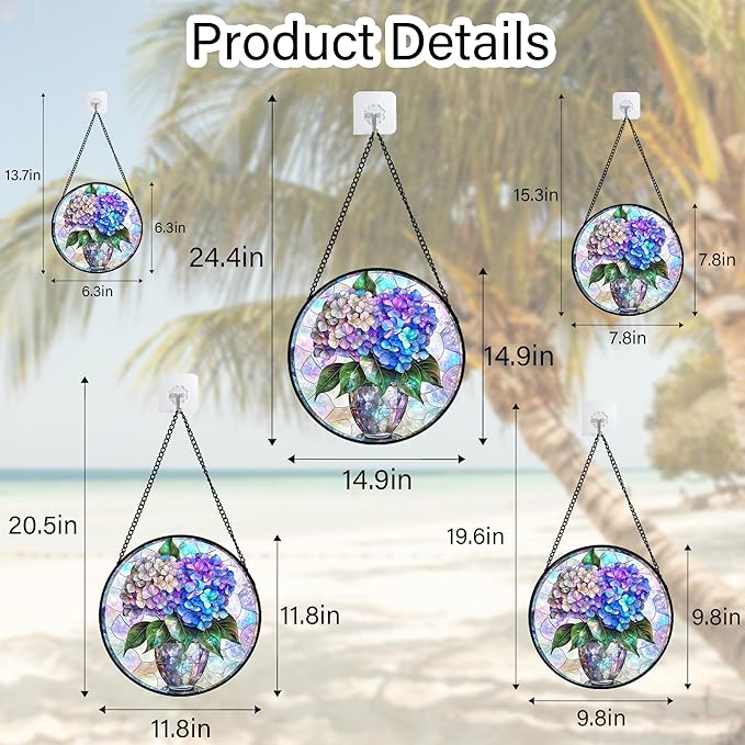 HWRHTR Stained Glass Window Hanging, Blue Purple Hydrangea Flowerpot Suncatcher for Doors Home Sun Catchers Decoration and Christmas, Mother's Day Birthday Gifts for Women, Men, and Mom 14.9 in