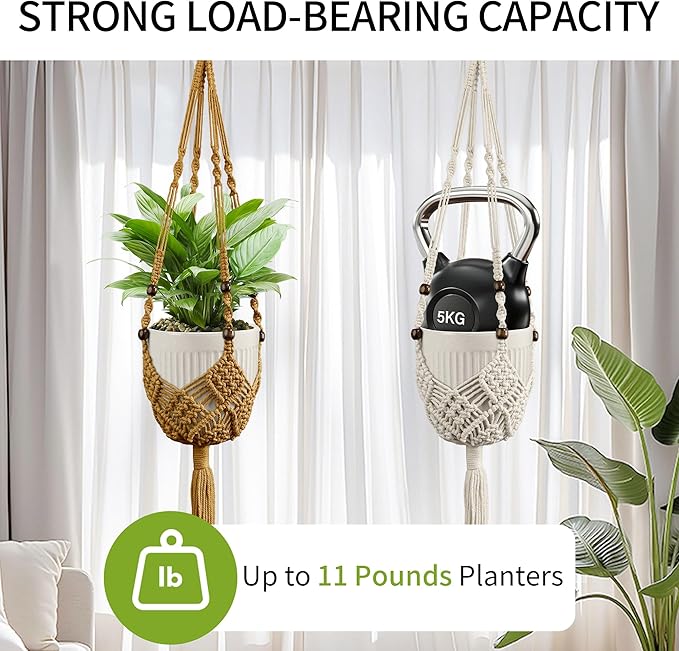 IDEEEPAN Macrame Plant Hanger - Fits 3 to 6 inches Pots for Indoor Outdoor, 35 Inch, Set of 2, Brown (POTS NOT Included)