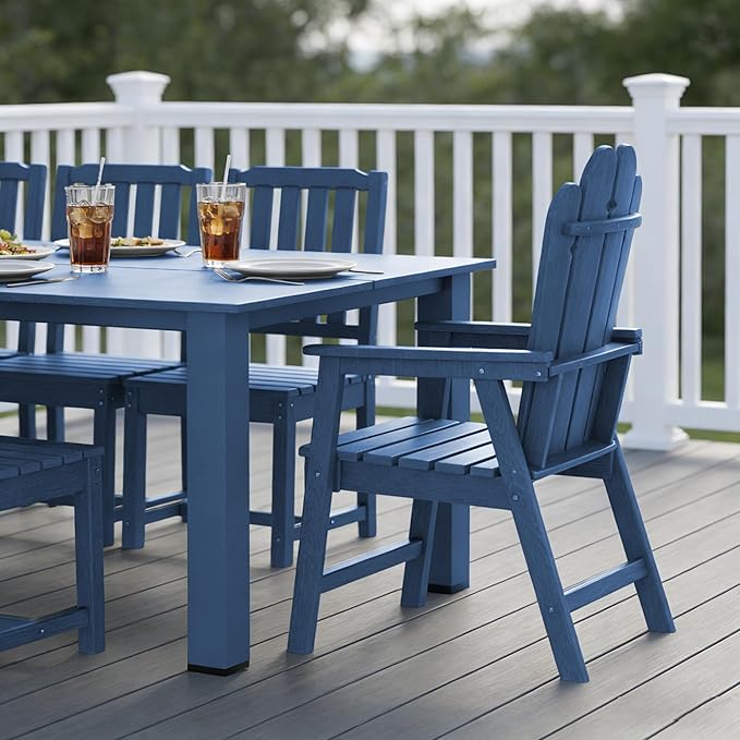 11-Piece Patio Dining Set for 10, HDPE All-Weather Outdoor Furniture with Umbrella Hole Table, 89.76” Oversized Table, 2 Armchairs & 8 Armless Chairs, Navy