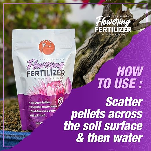 Ho Yoku Bonsai Fertilizer Pellets for Flowering Trees - Bonsai Food Designed for Bougainvillea, Azalea, Wisteria, and Other Trees - Increase Blooms with This Slow Release Granular Bonsai Tree Fertilizer