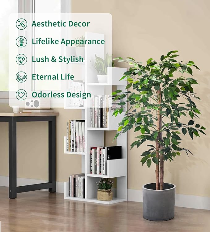 HAIHONG 2Packs 4FT Artificial Ficus Trees with Realistic Leaves and Natural Trunk, Faux Ficus Tree with Sturdy Plastic Nursery Pot, Fake Ficus Tree for Office Home Farmhouse for Indoor Outdoor Decor