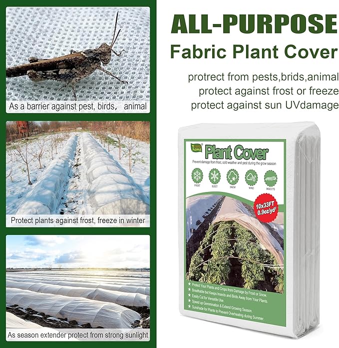 eisoco Plant Covers Freeze Protection, 10x33FT 0.9oz/yd² Winter Floating Row Covers, Frost Cloth Blanket Shade Cloth Garden Fabric Plant Cover for Raised Beds Vegetables Insect Winter Frost