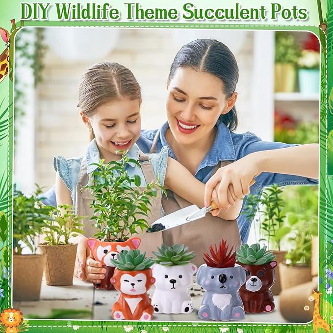 Leitee 18 Pcs Paint Your Own Ceramic Pot Bulk Fall Succulent Pots Ready to Paint Small Pot Mini Succulent Planters Pottery Painting for Spring Valentine Easter Craft(Cute Animals)