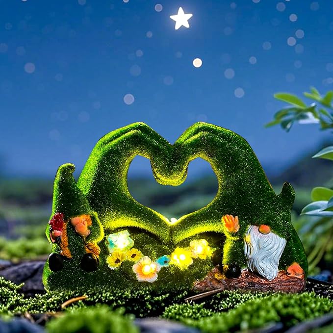twinbling Valentines Day Gifts for Her Garden Gnome Statue Heart-Shaped Moss Covered Outdoor Garden Decor Cute Gnomes Decorations for Home Patio Yard Balcony Lawn Decor