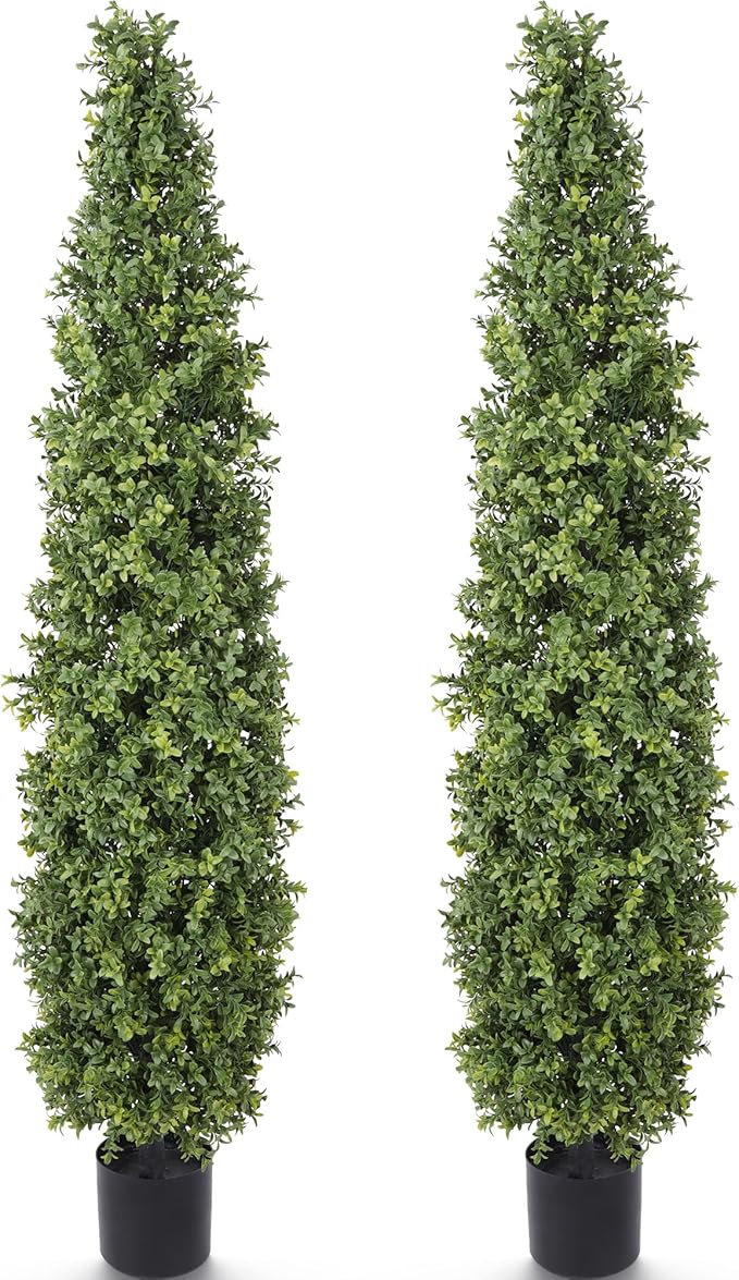Yuwinron Artificial Boxwood Topiary Tree 5FT Fake Topiary Tree Faux Potted Topiary Plant for Porch Home Garden Decor 2Pack