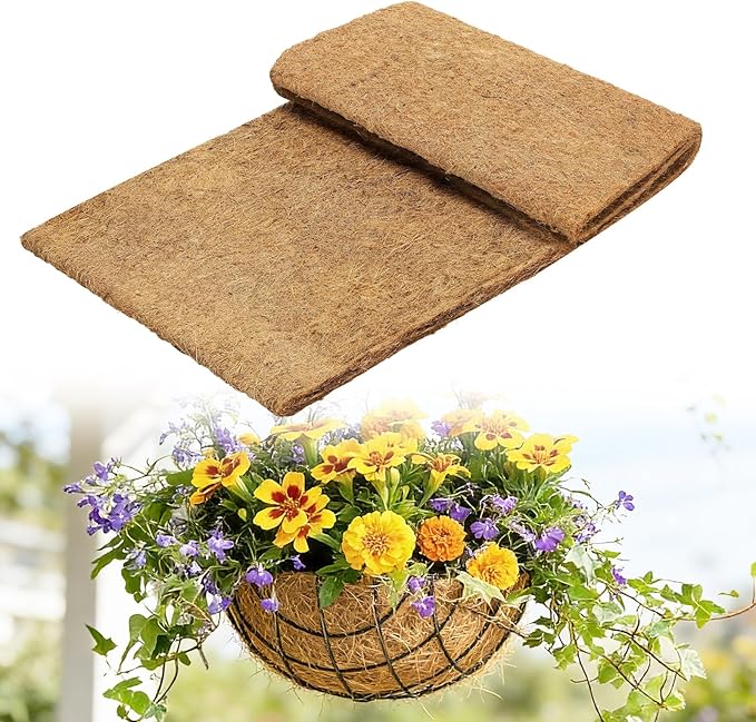 16'' x 40'' Natural Coco Liners for Planters - Coconut Fiber Hanging Basket Liner for Window Box Raised Bed Liner Garden Decoration