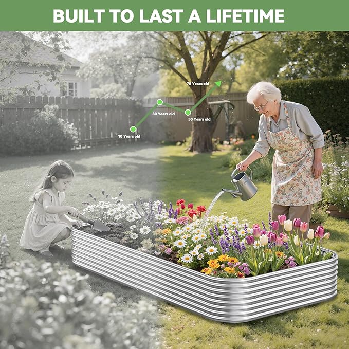 4 Pack Corrugated Galvanized Steel Raised Garden Bed Outdoor, Metal Above Ground Garden Bed for Vegetables and Flowers, Raised Beds for Gardening-4x2FT