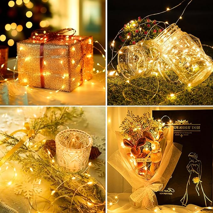 5 Pack Fairy Lights Battery Operated, 7FT 20LED String Lights with Timer Waterproof Silver Wire Fairy Lights Battery Powered Twinkle Lights for Bedroom Christmas Wedding Indoor Party Decor Warm White