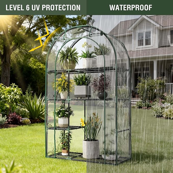 Mini Greenhouse for Outdoors, Portable Small Greenhouse 4-Tiers for Indoor, 38"x17"x62" Green House with PVC Cover