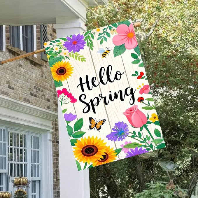 Hello Spring Garden Flag 12x18 Inch Floral Welcome Garden Flag Spring Yard Banner for Outdoor Porch Patio Lawn Springtime Farmhouse Outdoor Decor Seasonal Garden Flags