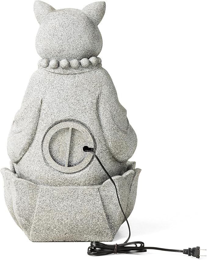 Glitzhome Water Fountain Outdoor, Outdoor Fountain with Lights, Zen-Style Water Fountain with Pump, 22" H 2-Tiered Concrete Cat Statue Polyresin Water Feature for Home Patio Garden Backyard Decor