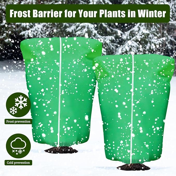 EYNDYN 4 Pcs Plant Covers Frost Protection Bag 71" x 47" Winter Reusable Plants Jacket with Drawstring Shrub Protection Wraps Bags Frost Blanket for Winter Outdoor Garden Plants