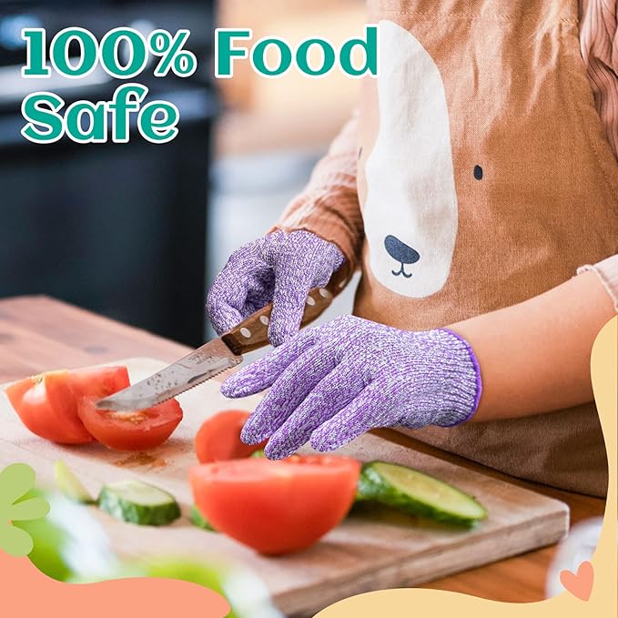 Evridwear Cut Resistant Gloves for Kids 7-9 Years, Level 5 Protection Cutting Gloves Food Grade for Cooking, Whittling, Wood Carving, Gardening and DIY