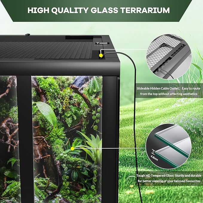 Garvee 34 Gallon Reptile Tall Glass Terrarium, 24" x 18" x 18" Reptile Tank Double Hinge Door with Top Screen Ventilation, Easy Assembly (34 Gallon-H)