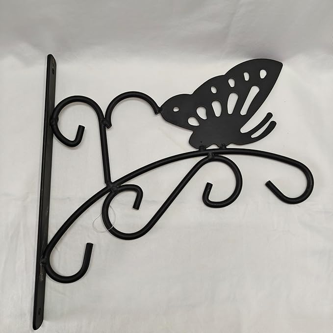 JunC Black Iron Candle Holder Hanger with Hooks for Hanging Plants Indoor Outdoor Wall Mount, Metal Bracket,Bird Feeder Hook, Wind Chime Holder (10lb Capacity) (Butterfly)