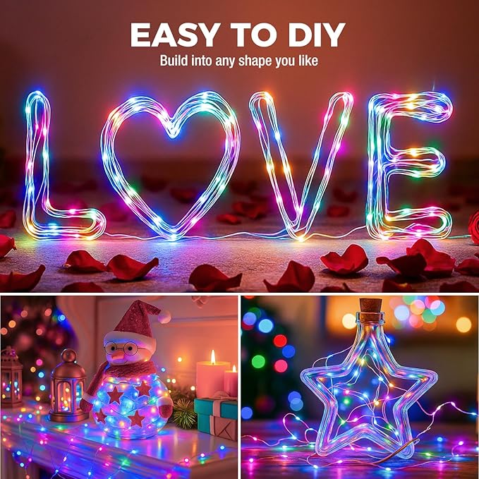 litogo 30 Pack 7FT 20 LED Fairy Lights Battery Operated, 3 Lighting Modes, Bulk Mini Twinkle String Lights Waterproof Silver Wire for Weddings Mason Jars Party Christmas Decorations-Multi-Colored