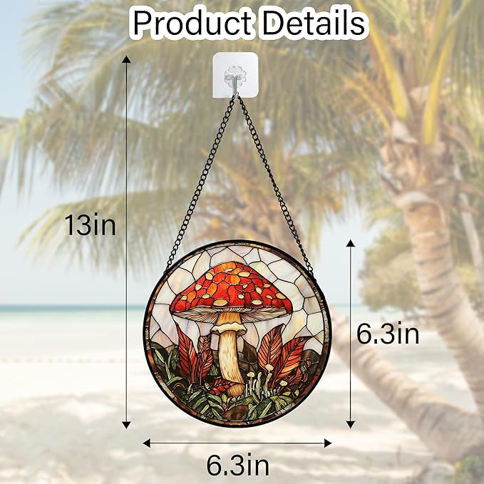 DASTOLL Stained Glass Window Hanging, Big Red Mushroom Suncatcher for Doors Home Sun Catchers Decoration and Christmas, Mother's Day Birthday Gifts for Women, Men, and Mom 6.3 in