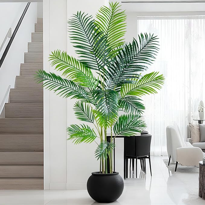 6.6FT Artificial Areca Palm Tree-Lifelike Palm Plant,Faux Tropical Areca Floor Plant Tall Faux Silk Large Artificial Plants for Indoor Home Living Room Corner Decor（No Planter）