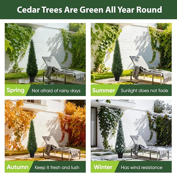 Artificial Trees for Outdoors, BUZIGUBY Artificial Cedar Topiary Trees, 5FT Topiary Trees Artificial Outdoors for Porch, Dense Arborvitae Tree for Front Door Patio Deck Balcony Yard Decor, 2 Pack