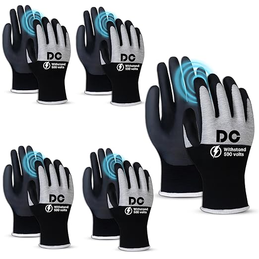 5 Pairs Insulated Electrician Gloves 500V Touch-Screen Voltage/Flame Retardant Work Gloves, Electrical Rubber Non-slip Texture Design for Electricians Prevent Shock