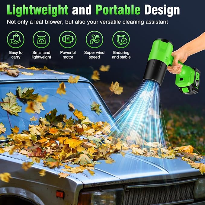 Leaf Blower Cordless, Handheld Leaf Blower with 2 X 4.0Ah Battery and Charger, 6 Speed Modes, Lightweight Blowers for Lawn Care, Patio, Yard, Dust,Blowing Leaves,Snow
