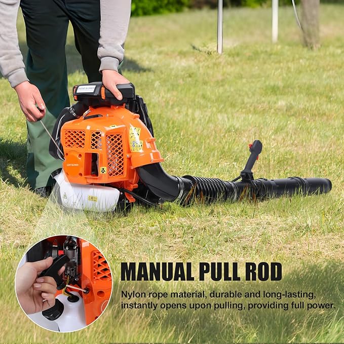 80CC Backpack Leaf Blower Gas Powered - 900 CFM | 4.3 HP | 206 MPH High Airflow Heavy Duty Commercial Gas Leaf Blower for Yard Lawn Care, Clears Leaves, Debris & Snow, EB850EZ