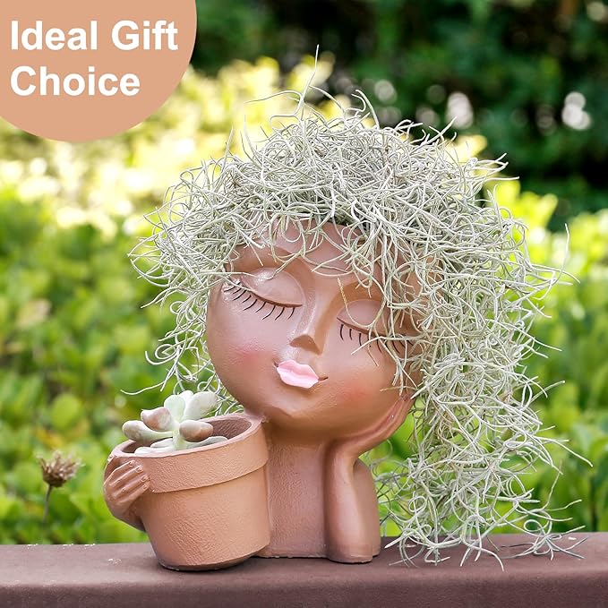 vomiceak Face Planter Pots Head Planters for Indoor Outdoor Plants - Double Plant Pots for Flower Succulent with Drainage Holes - Ideal Present Ideas(Black Lady)